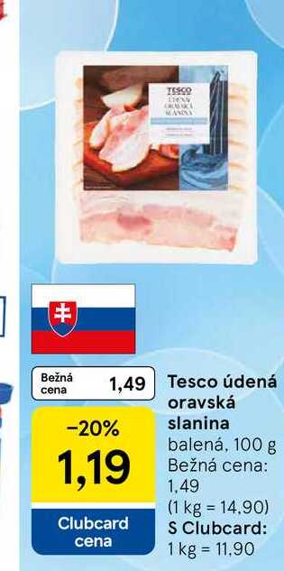 Tesco údená oravská slanina balená, 100 g 