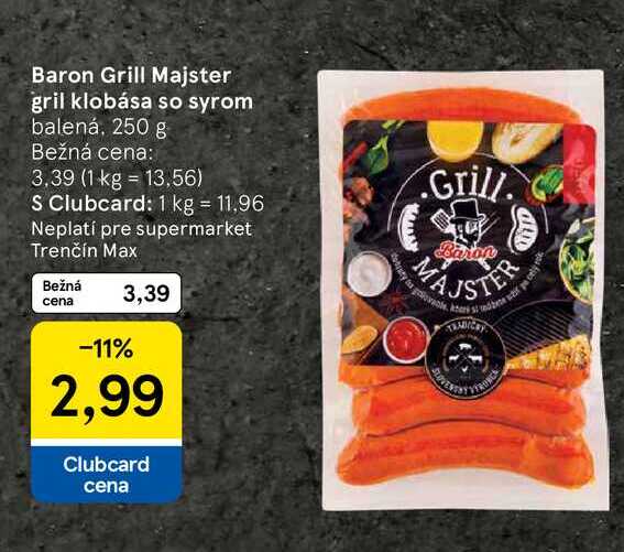 Baron Grill Majster gril klobása so syrom balená, 250 g