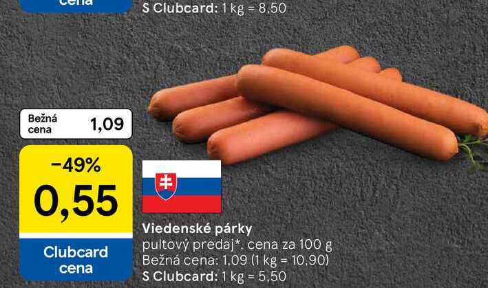 Viedenské párky pultový predaj, cena za 100 g 