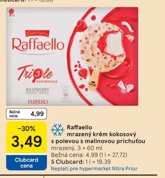 Raffaello mrazený krém kokosový s polevou s malinovou príchuťou, mrazený, 3 x 60 ml
