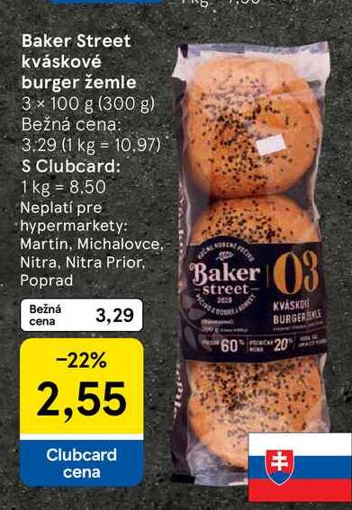 Baker Street kváskové burger žemle 3x 100 g 