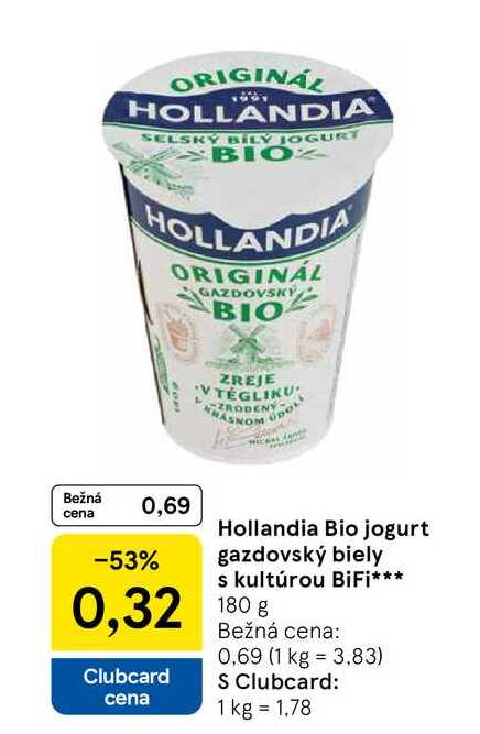  Hollandia Bio jogurt gazdovský biely s kultúrou BiFi 180g