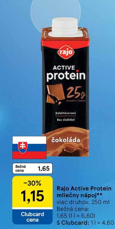 Rajo Active Protein mliečny nápoj viac druhov, 250 ml 