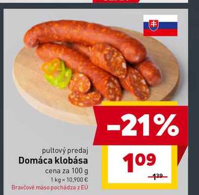 Domáca klobása cena za 100 g 