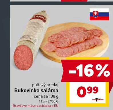 Bukovinka saláma cena za 100 g 