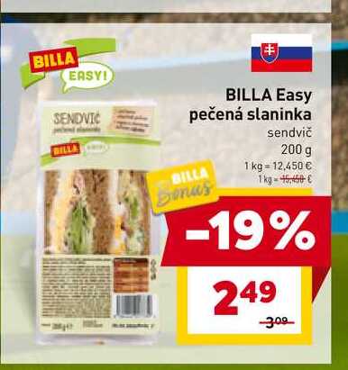 BILLA Easy pečená slaninka sendvič 200 g 