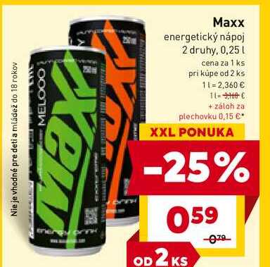 Maxx energetický nápoj 2 druhy, 0,25 L 