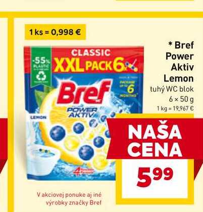 Bref Power Aktiv Lemon tuhý WC blok 6 x 50g 