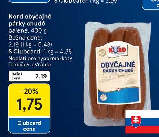 Nord obyčajné párky chudé balené, 400 g 