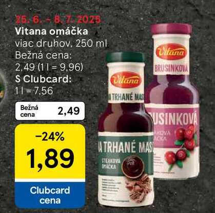 Vitana omáčka viac druhov, 250 ml 