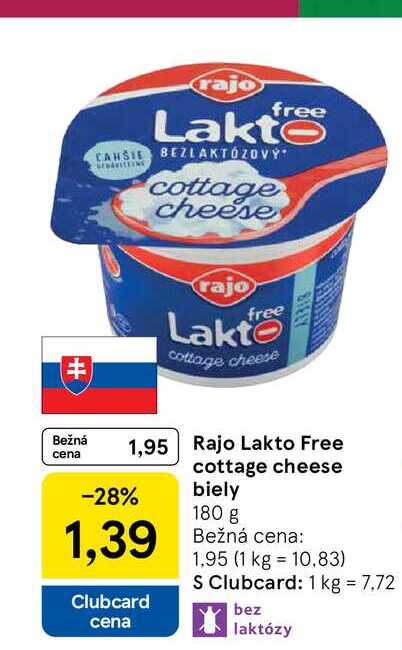 Rajo Lakto Free cottage cheese biely 180 g 