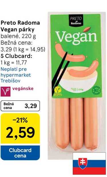 Preto Radoma Vegan párky balené 220 g 