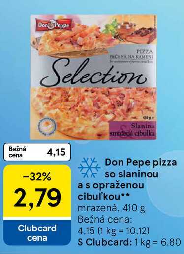Don Pepe pizza so slaninou a s opraženou cibuľ'kou mrazená, 410 g