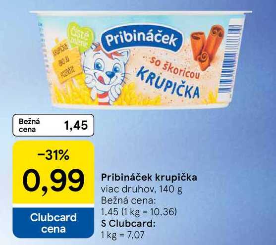 Pribináček krupička viac druhov 140 g 