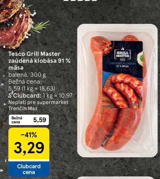 Tesco Grill Master zaúdená klobása 91 % mäsa balená, 300 g 