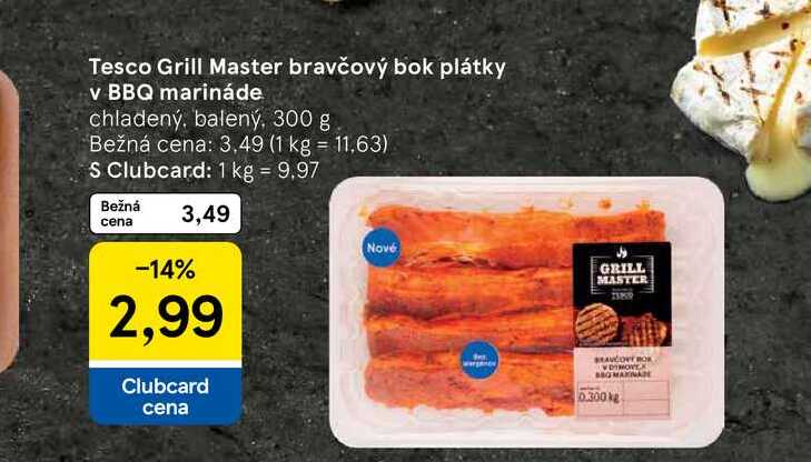 Tesco Grill Master bravčový bok plátky v BBQ marináde chladený, balený, 300 g 