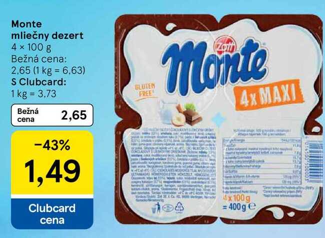 Monte mliečny dezert, 4x 100 g 