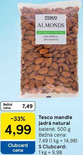 Tesco mandle jadrá natural, 500 g