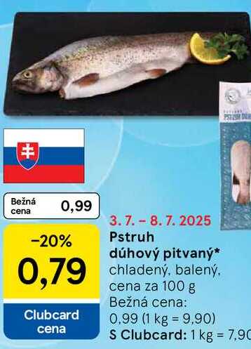 Pstruh dúhový pitvaný, cena za 100 g 