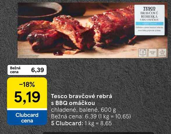 Tesco bravčové rebrá s BBQ omáčkou, 600 g