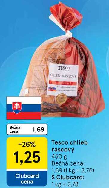 Tesco chlieb rascový, 450 g  v akcii