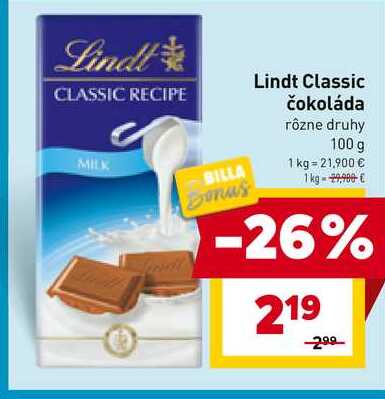 Lindt Classic čokoláda rôzne druhy 100 g 