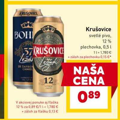 Krušovice svetlé pivo, 12% plechovka, 0,5 L 