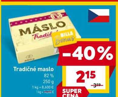 BILLA Tradičné maslo 82% 250 g