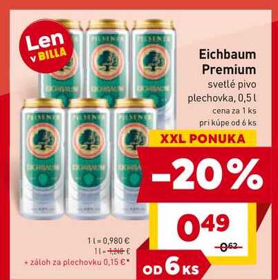 Eichbaum Premium svetlé pivo plechovka, 0,5l