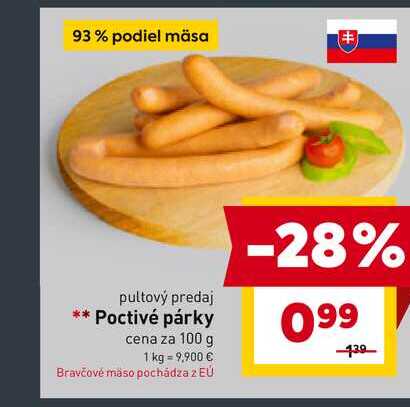 Poctivé párky cena za 100 g 