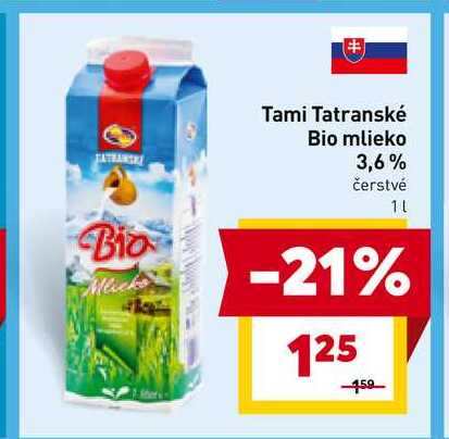 Tami Tatranské Bio mlieko 3,6% čerstvé 1l