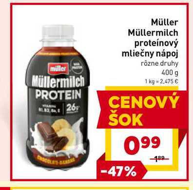 Müllermilch proteínový mliečny nápoj rôzne druhy 400 g