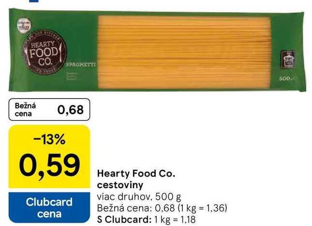 Hearty Food Co. cestoviny, 500 g