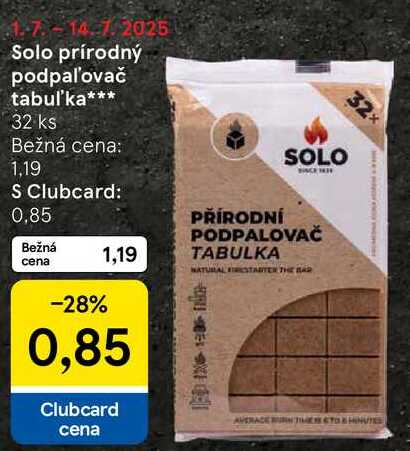 Solo prírodný podpaľovač tabuľka, 32 ks 