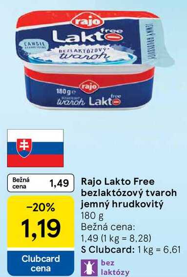 Rajo Lakto Free bezlaktózový tvaroh jemný hrudkovitý, 180 g 