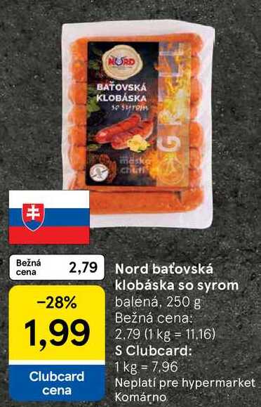 Nord baťovská klobáska so syrom, 250 g 