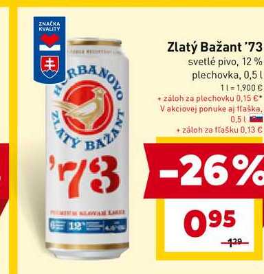 Zlatý Bažant 12% svetlé výčapné pivo 500 ml plechovka 0.5l