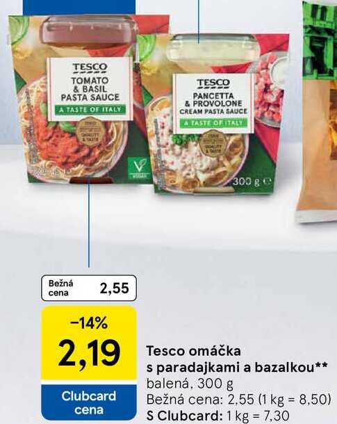 Tesco omáčka s paradajkami a bazalkou, 300 g 