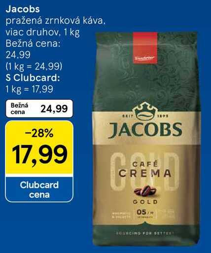 Jacobs pražená zrnková káva, 1 kg