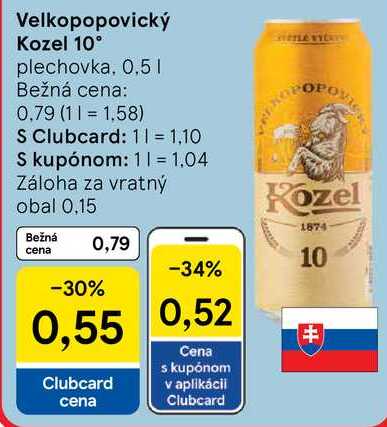 Velkopopovický Kozel 10°, 0,5 l