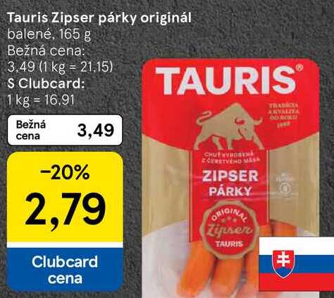 Tauris Zipser párky originál, 165 g 