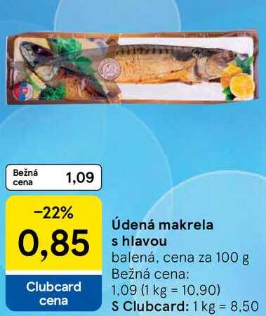 Údená makrela s hlavou, cena za 100 g 