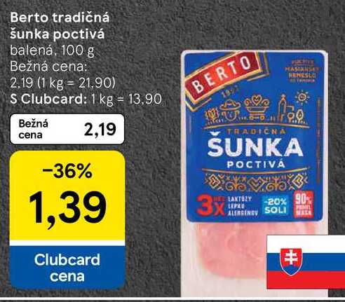 Berto tradičná šunka poctivá, 100 g