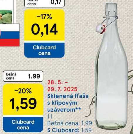 Sklenená fľaša s klipovým uzáverom, 1 l