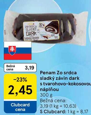 Penam Zo srdca sladký závin dark s tvarohovo-kokosovou náplňou, 300 g