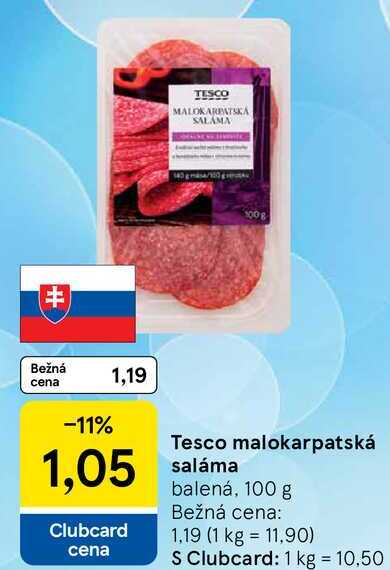 Tesco malokarpatská saláma, 100 g 