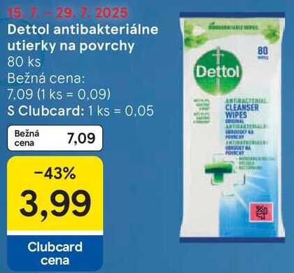 Dettol antibakteriálne utierky na povrchy, 80 ks 