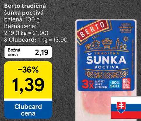 Berto tradičná šunka poctivá, 100 g 