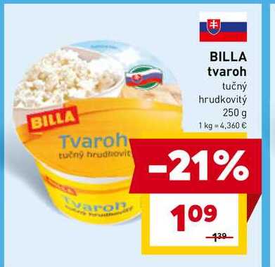 BILLA tvaroh tučný hrudkovitý 250 g