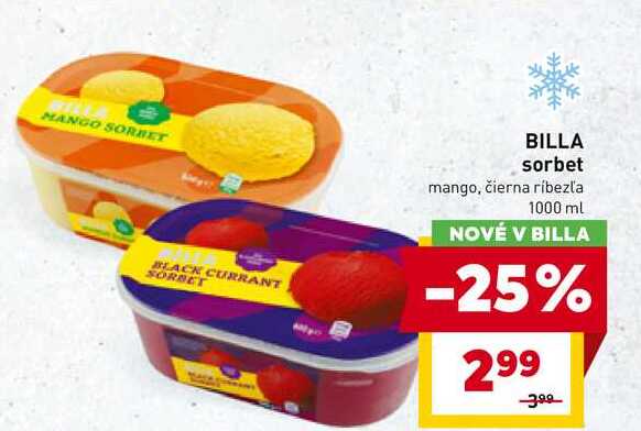 BILLA sorbet mango, čierna ríbezľa 1000 ml 